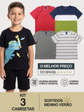 Kit 3 Camisetas Sortidas infantil Menino Verão