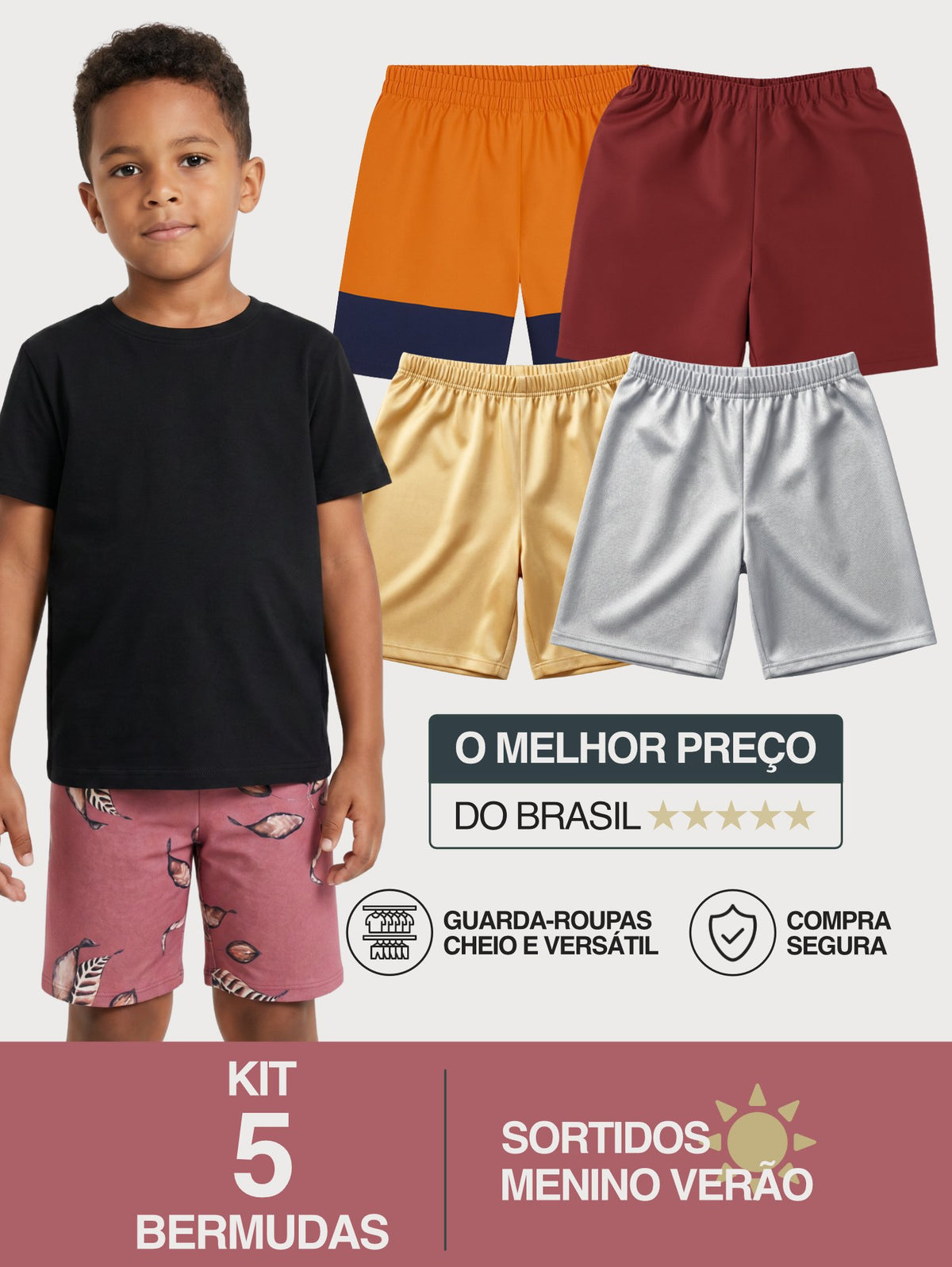 Kit 5 Bermudas Sortidas infantil Menino Verão