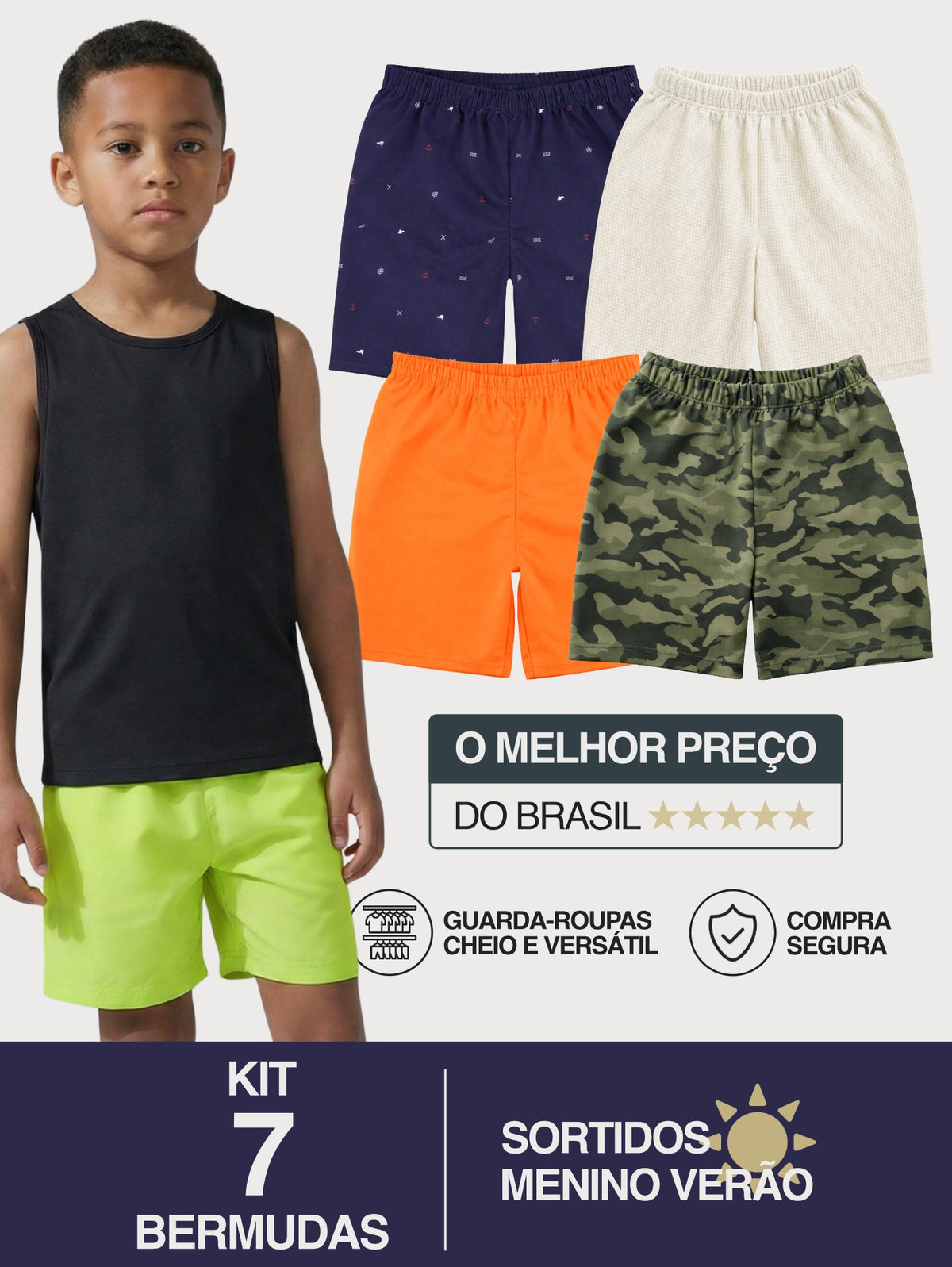 Kit 7 Bermudas Sortidas infantil Menino Verão