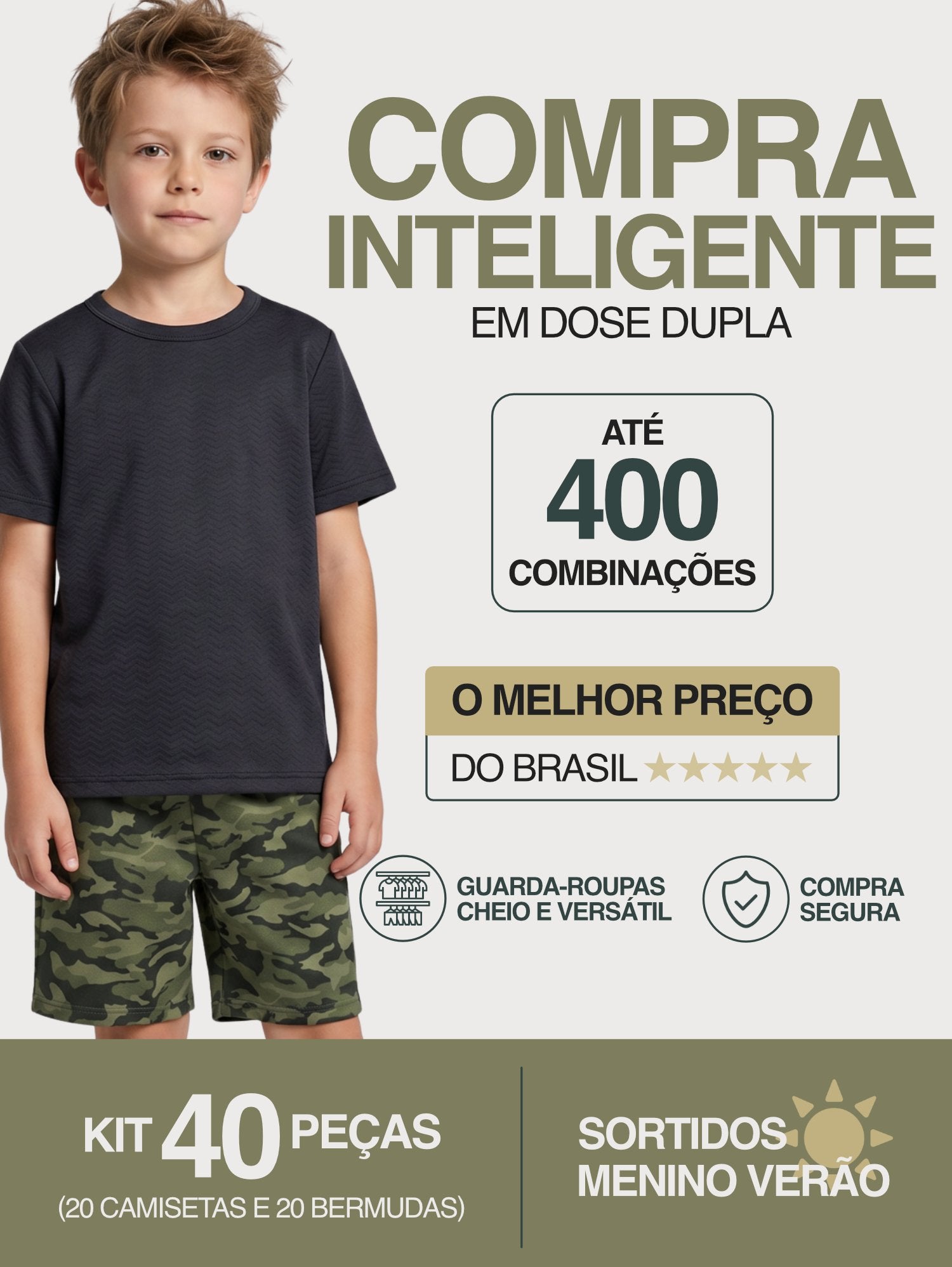 Kit 40 Peças (20 Conjuntos) Sortidos Menino Verão