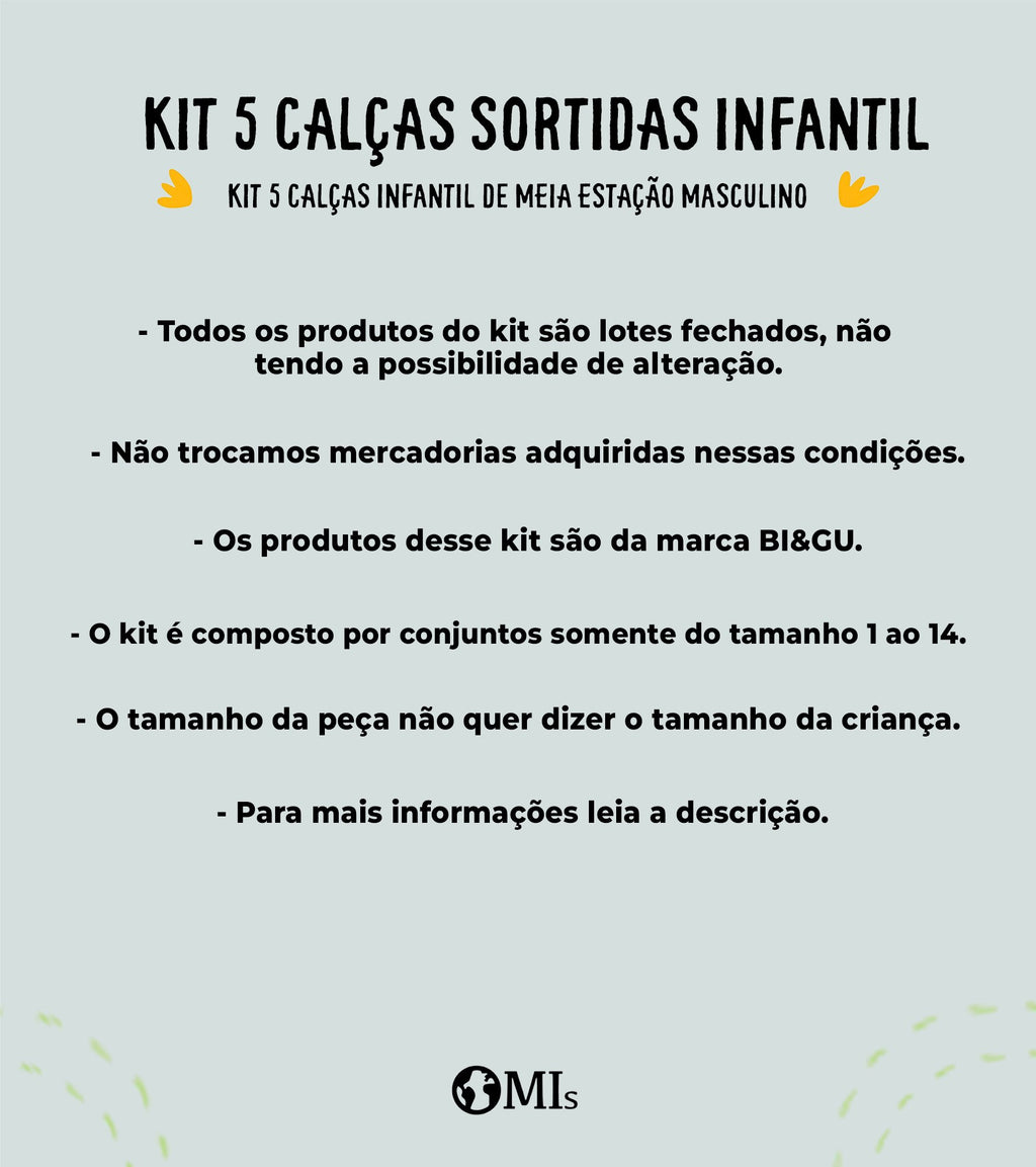 Kit 5 Calças Sortidas Menino Meia Estação