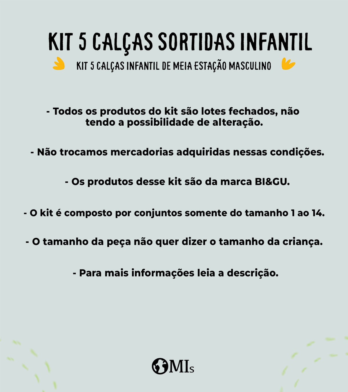 Kit 5 Calças Sortidas Menino Meia Estação