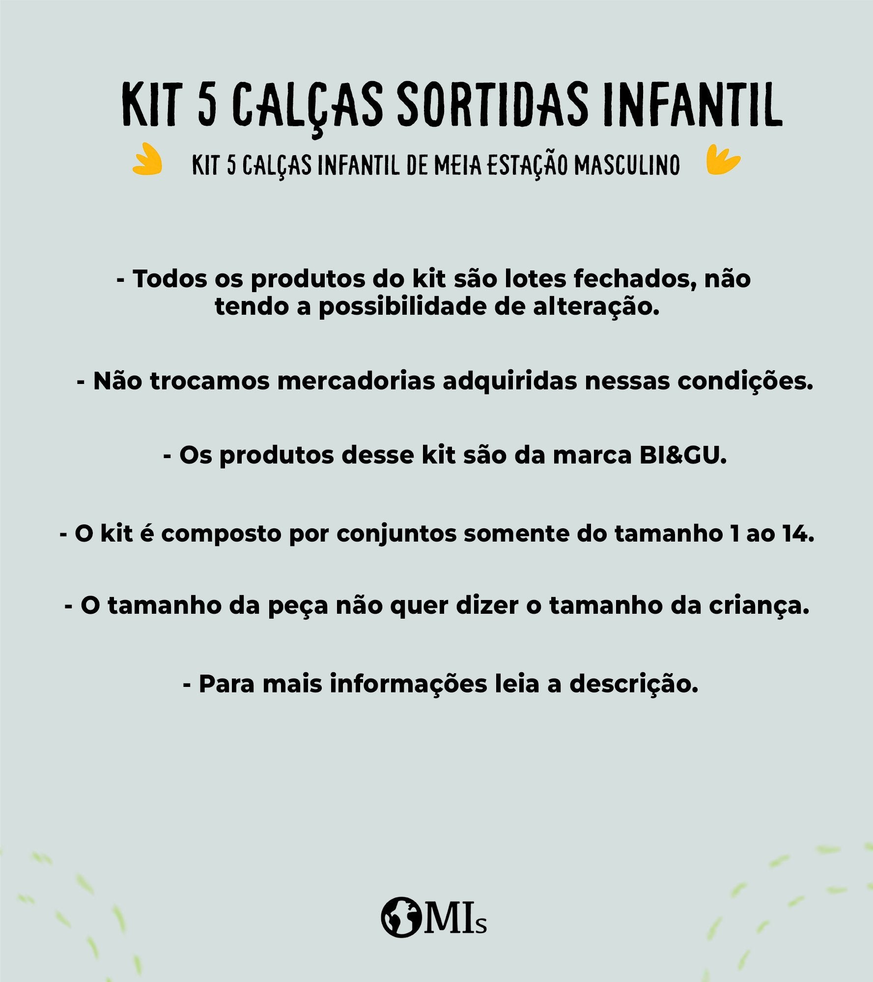 Kit 5 Calças Sortidas Menino Meia Estação