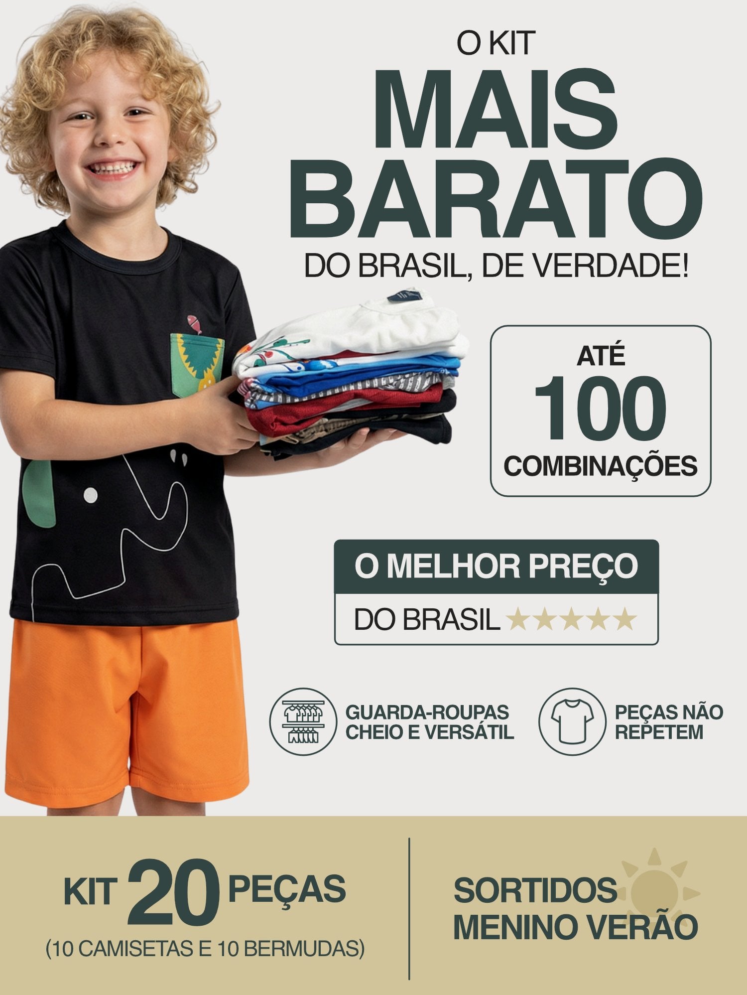 Kit 20 Peças (10 Conjuntos) Sortidos Menino Verão