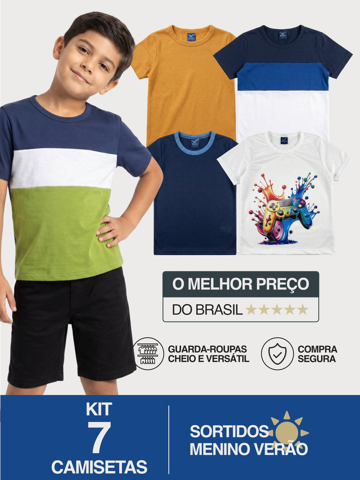 Kit 7 Camisetas Sortidas infantil Menino Verão