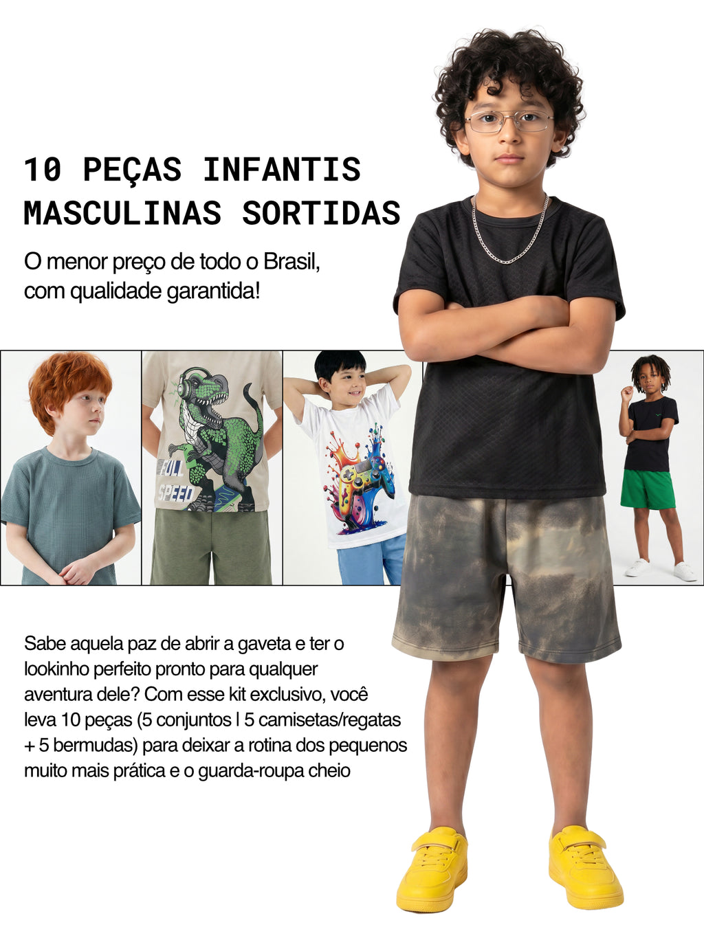 Kit 10 Peças (5 Conjuntos) Sortidos Menino Verão Roupa Confortável