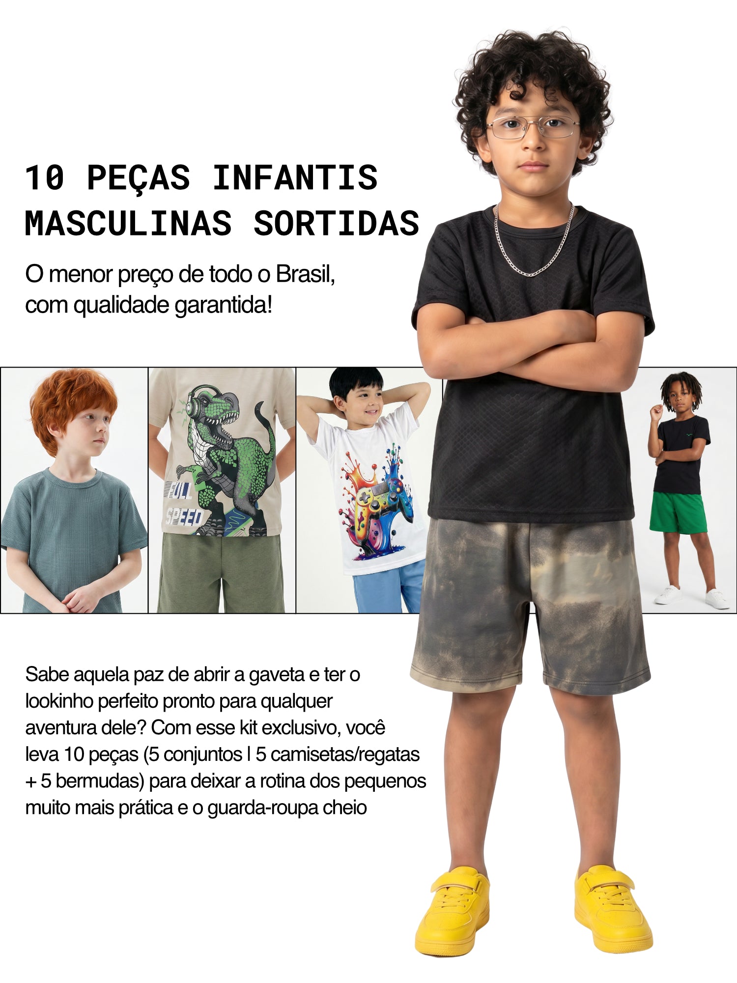 Kit 10 Peças (5 Conjuntos) Sortidos Menino Verão Roupa Confortável