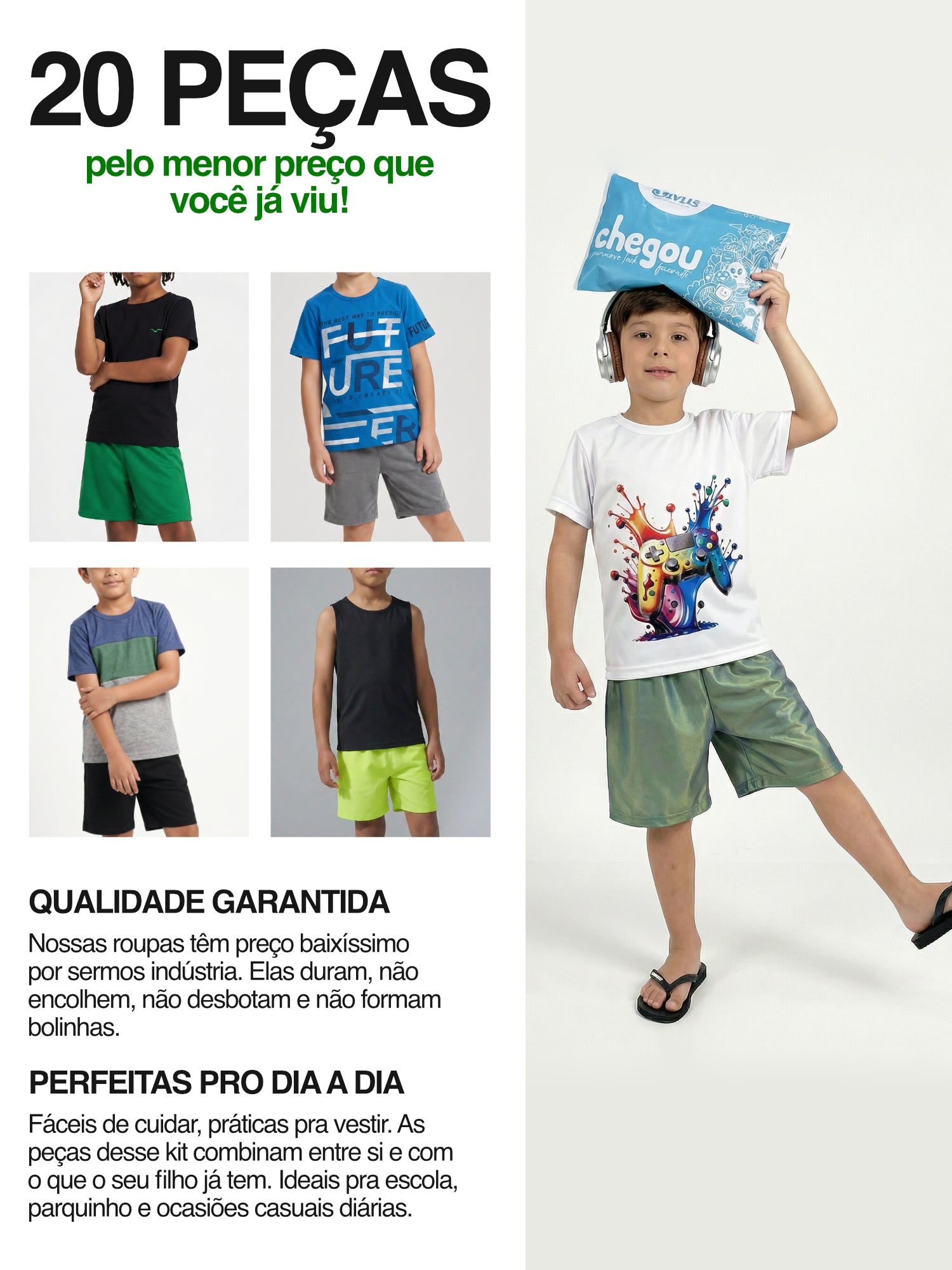 Kit 20 Peças (10 Conjuntos) Sortidos Menino Verão Roupa Confortável